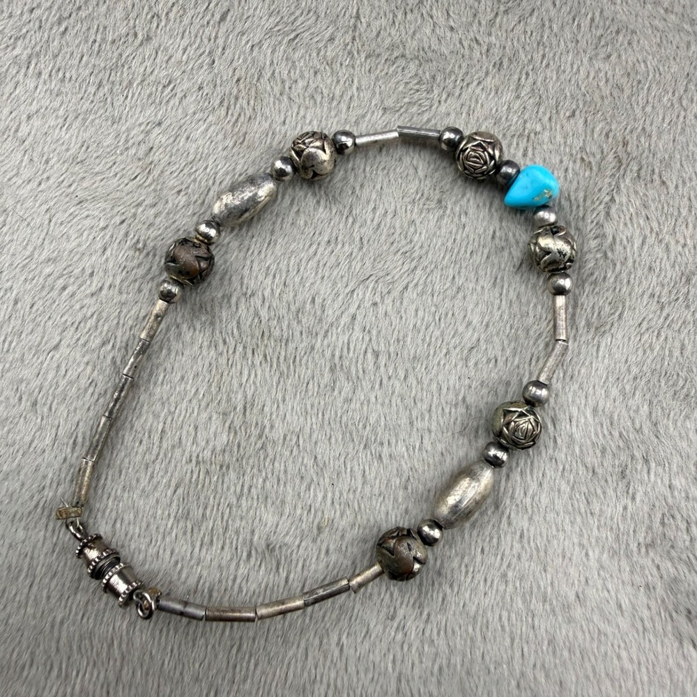 Vintage Beaded Bracelet Blue Silver Tone‎ 7" - Picture 10 of 10
